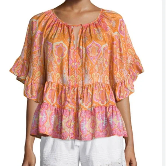 Calypso St Barth Espazi Silk Ruffle Top Sz XS - Picture 1 of 10